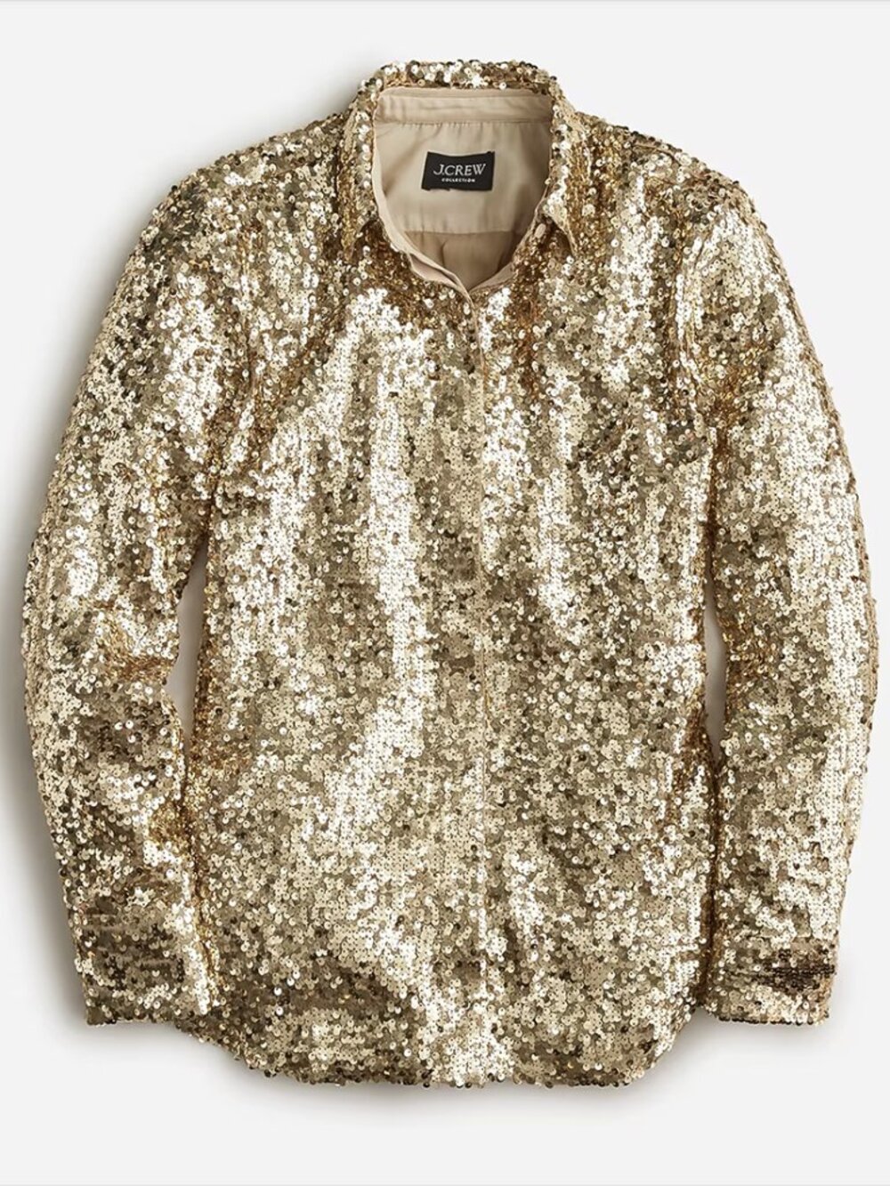 J. Crew Collection Classic Fit Sequin Shirt Size 0 Long Sleeve BV869 Gold Sparkl